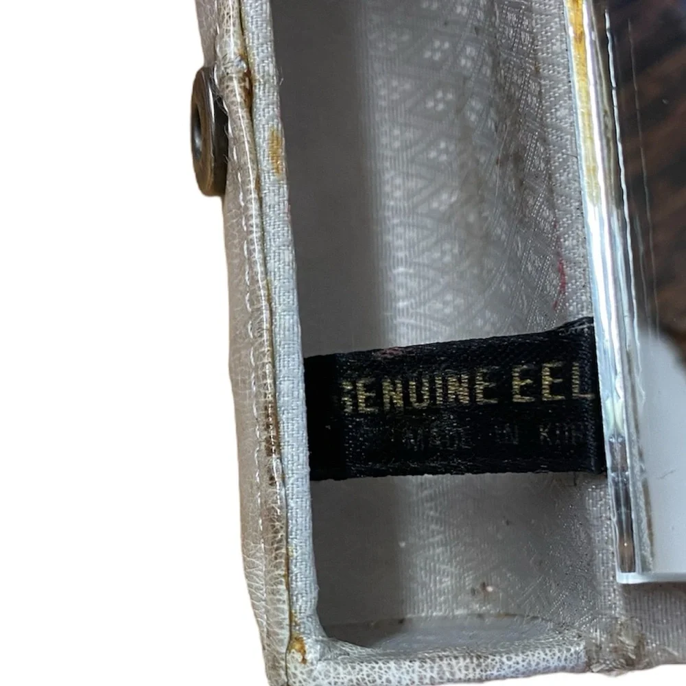 Vintage‎ Genuine Eel Skin Mirror Lipstick Case Women Silver